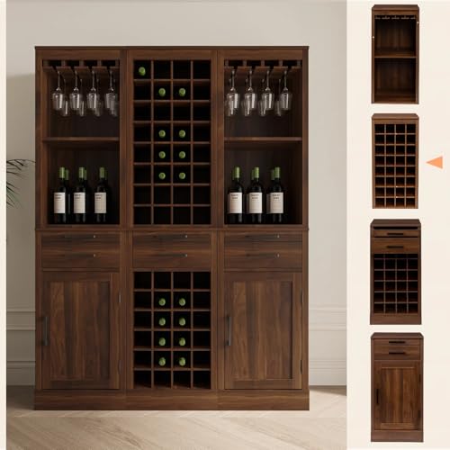 8 Tier Freestanding Wine Rack Wood (32 Bottles / Walnut)