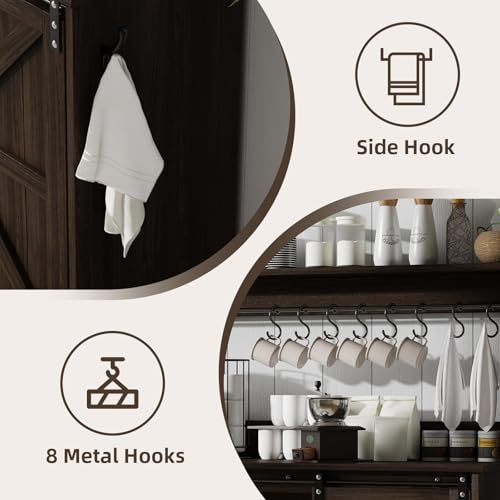 55" Farmhouse Coffee Bar Cabinet with Storage Hutch (55Inch / Dark Oak)