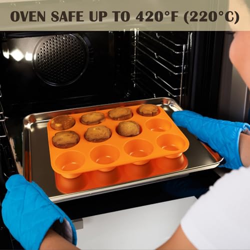12 Cups Silicone Mini Muffin Pan Set (Set of 2--12 Cups (Orange+Purple))