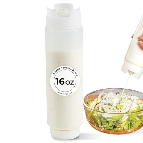 16oz. FIFO Inverted Plastic Squeeze Bottle with Refill and Dispensing Lids