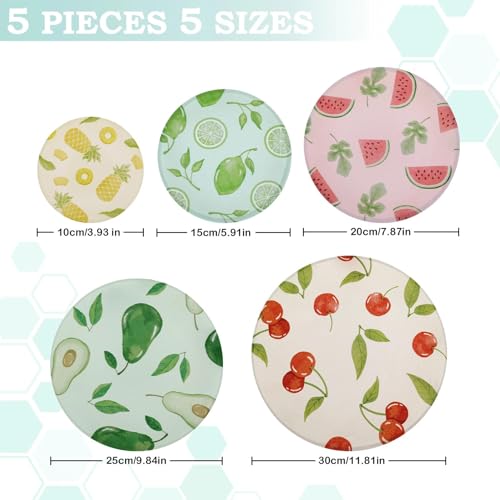 5Pcs Reusable Beeswax Elastic Bowl Covers for Bread Proofing and Food Cover (Colored Fruit)