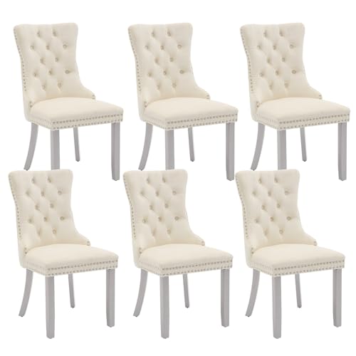 Cream Velvet Dining Chairs Set of 6 (Ivory)