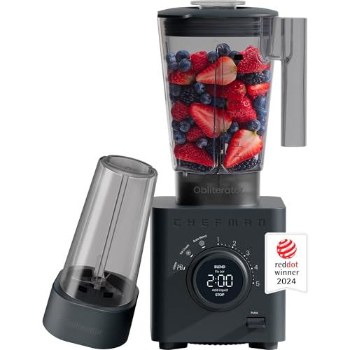 Obliterator 48 oz Countertop Blender for Smoothies (MIDNIGHT / Power Blender + 1 Travel Jar)