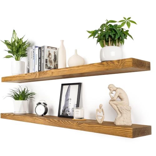 Rusitc Floating Shelves 60 inch Long 8 "deep Set of 2 (Gold Oak / 60'' x 8''x 2''(set of 2）)
