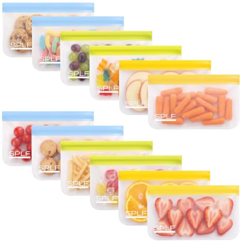 12 Pack Dishwasher Safe Reusable Snack Bags (12 Pack-12 Snack / Colorful)