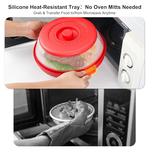 10.7 Inch Microwave Food Cover with Heat Insulation Mat (Red)