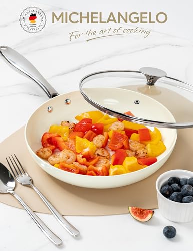 10 Inch Nonstick Frying Pan with Lid (Cream White / 10 inch)