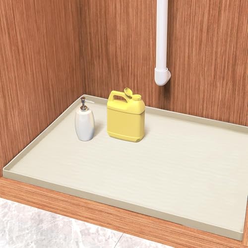 Waterproof Silicone Under Sink Mat 25'' x 22'' Shelf Liner for Kitchen and Bathroom (Cream / 22"W x 25"L)