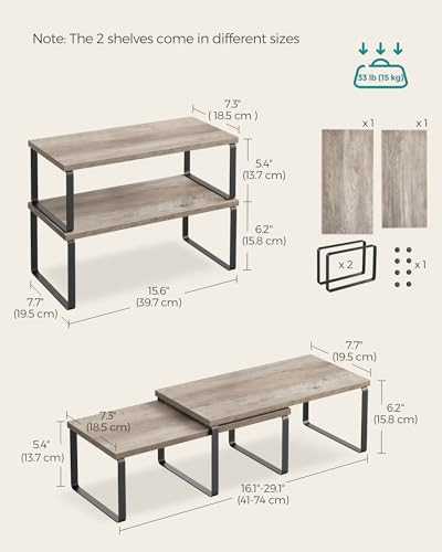 Cabinet Organizer Shelf (White + Natural / 2*L (5.4"H) + 2*L (6.2"H))