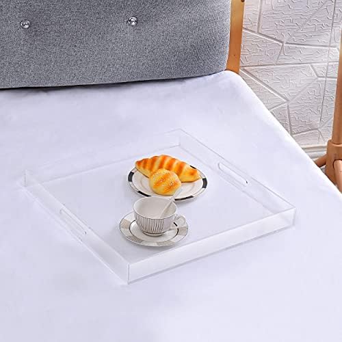 Extra Large Clear Acrylic Ottoman Tray with Cutout Handles 24x24 Inch Over
