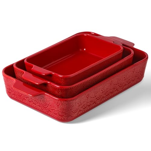 Ceramic Baking Dish Set of 3 (Christmas Red)