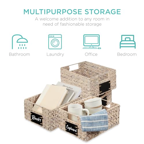 Set of 4 9x12in Water Hyacinth Pantry Baskets (9x12x5in / White)