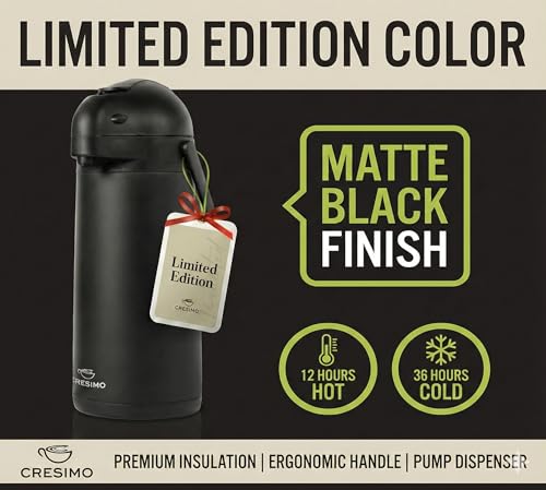 Airpot Coffee Carafe Dispenser with Pump Black 12 Hours Hot Water Retention (Black 3L / 102 Ounces)
