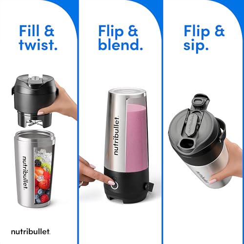 Flip Portable Blender with Insulated Cup (20 oz / Brushed Stainless)