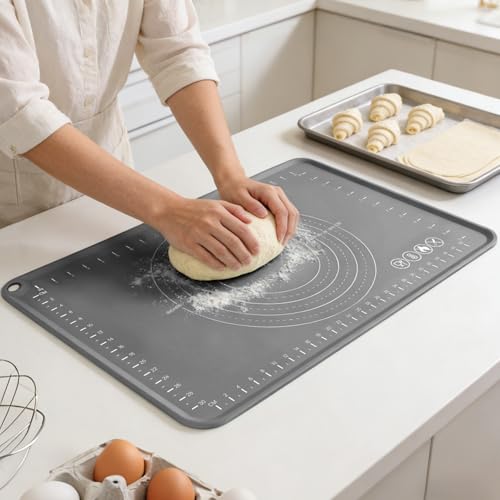 Silicone Pastry Mat 24" x 16" Baking Mat with Measurements and Edge Heightening (Dark Gray / 23.6"L x 15.7"W)