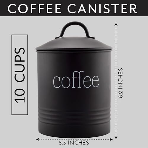 Enamelware Black Coffee Canister; Modern Farmhouse Style Coffee Storage for Kitchen