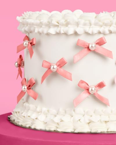 Mini Pink Bow + Pearl Cake Toppers