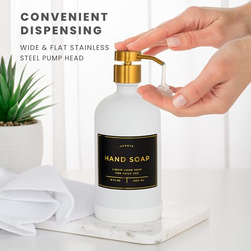 Hand and Dish Soap Dispenser for Kitchen and Bathroom (Matte White Bottle / Brushed Gold Pump)