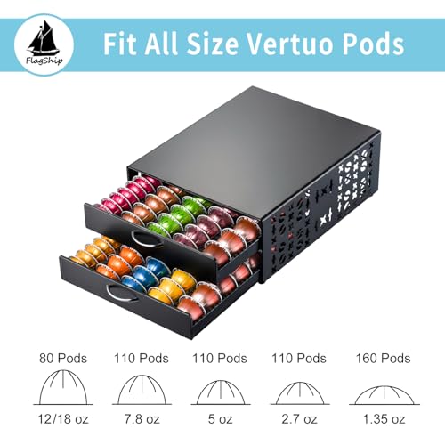 for Vertuo Pod Holder Coffee Pod Storage for Nespresso Pod Organizer Large Capacity Fits All Size Vertuo Pods 2 Tier Drawer (Standard Style)