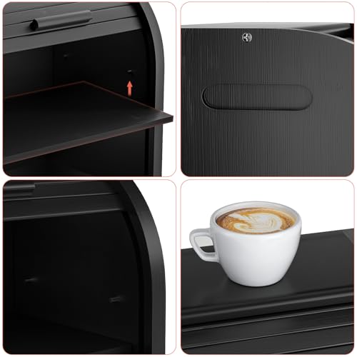 2 Tier Bamboo Bread Box for Kitchen Counter (Black / Large)