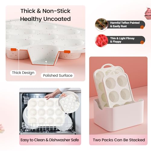 Silicone Muffin Pan for Baking with Metal Reinforced Frame (Standard: 12 Cups×1pack)
