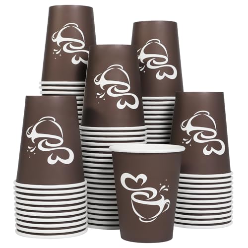 100 Count 12 oz Coffee Cups Disposable Paper Hot Coffee Cups Brown (Brown / 12OZ-100 Pack)