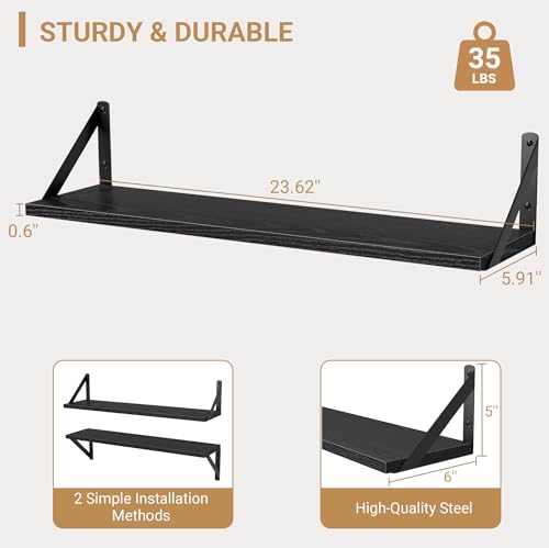Floating Shelves for Wall (Black / 23.62"W x 5.9"D x 5.4"H,Set of 3)