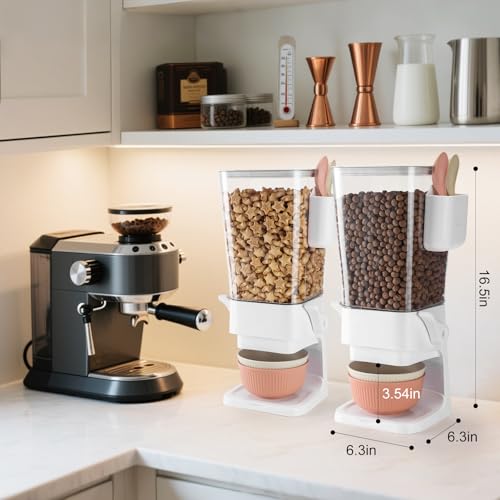 Cereal Dispenser Countertop 2 Pack with Bowls Spoons Cutlery Box (White)