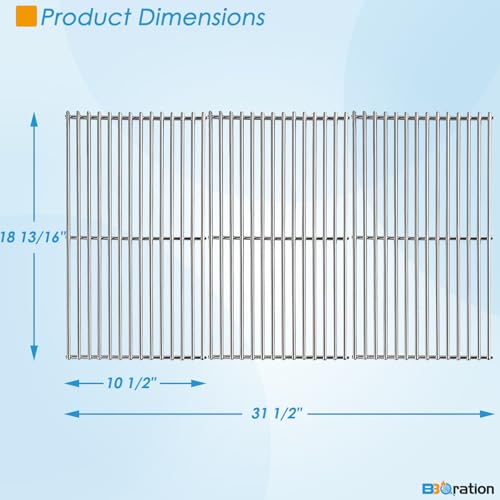 18 13 16" 7MM Solid Stainless Steel Cooking Grates Replacement Parts for Kitchen Aid 720 (18 13/16" x 10 1/2"（720-0826E）)