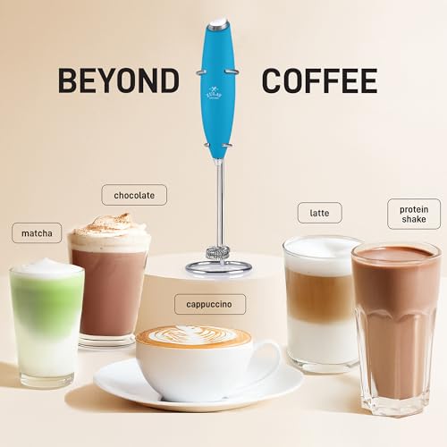 Powerful Milk Frother Wand With Duracell Batteries (Sea Teal / Double Whisk + Batteries)