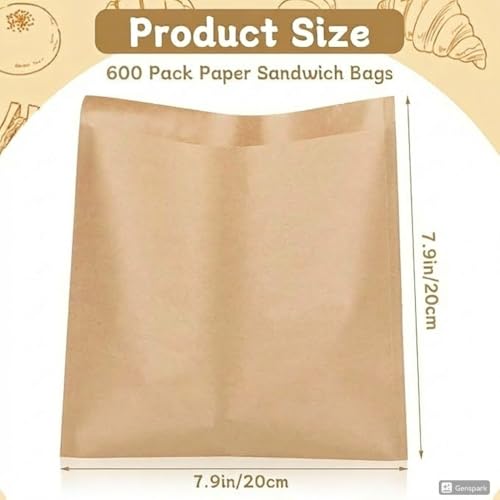600 Pack Wax Paper Sandwich Bags for Sandwich (Kraft-600PCS / 8x8 inch)
