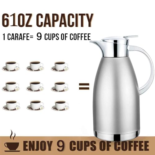 61oz Coffee Carafe Airpot Insulated Coffee Urn Stainless Steel Vacuum Thermal Pot Flask Dispenser for Coffee (Silver)