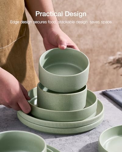 Star Stoneware Dinnerware Set (Matte Sage Green)