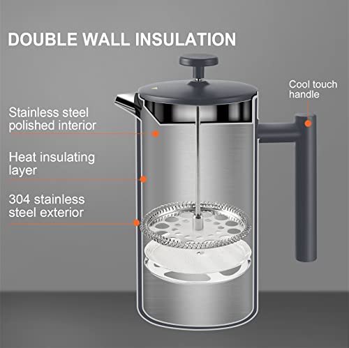 French Press Coffee Maker (Grey / 34 oz)