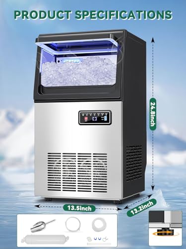 Commercial Nugget Ice Maker Machine with 12Lbs Storage Bin (Nugget Ice Undercounter-70LBS/24H)