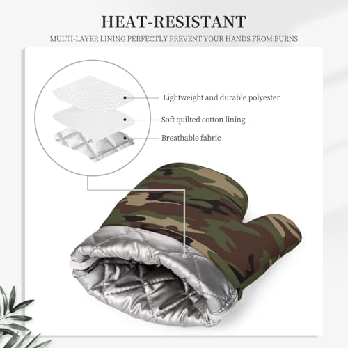 Camouflage Oven Mitts and Pot Holders Set of 4 Silicone Camo Kitchen Mitten Gloves and Non