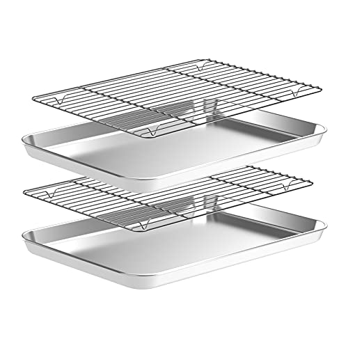 Baking Sheet with Wire Rack Set [2 Quarter Sheet Pans + 2 Wire Racks ] (12 inch)