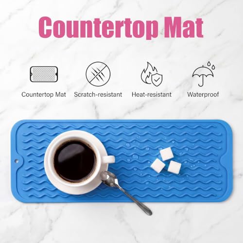 Silicone Dish Drying Mat for Multiple Usage (Lichen Blue / 17"L x 6"W)