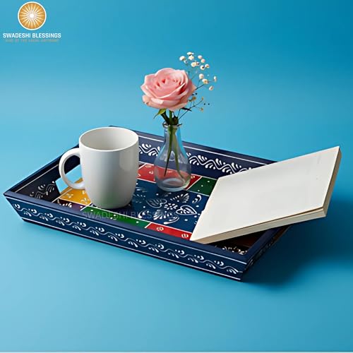 Hand Painted Wooden Serving Tray Set of 3 (Blue / Set of 3)