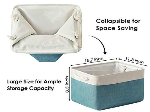 Storage Bins Large 3 Pack 15.7x11.8x8.3 in Fabric Storage Baskets for Organizing Shelves (White And Green / 3PCS/Large - 15.7Lx11.8Wx8.3H)
