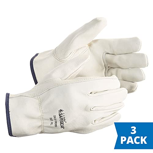 SAFEGEAR Large Cowhide Leather Work Gloves with Keystone Thumb (3 Count)