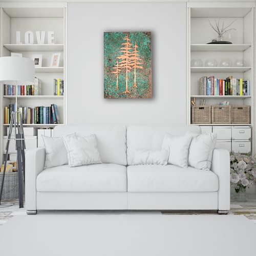 Handmade Copper Wall Art for Home (Patina of Pine Tree / 9.8 x 13.8 in (Rectangular))