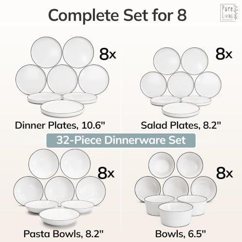32 Piece White Dinnerware Set for 8 (Scandi White / Set for 8 (32pcs))
