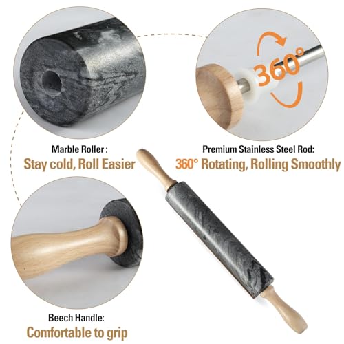 African Natural Marble Rolling Pin (Grey Marble with Pastry Mat)