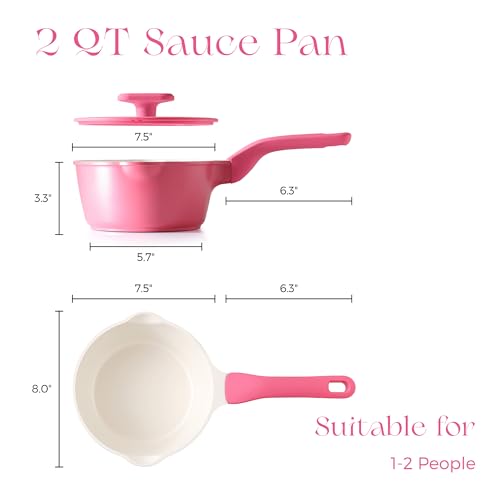 Ceramic Nonstick Saucepan with Lid (2 Quarts / Raspberry Red)