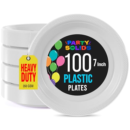 Sturdy White Plastic Plates 7" Cake Plates 100 Pcs (7 inch / White)