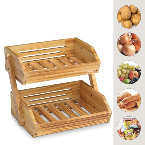 2 Tier Pine Wood Fruit Basket (Pine Wood / 2-Tier)