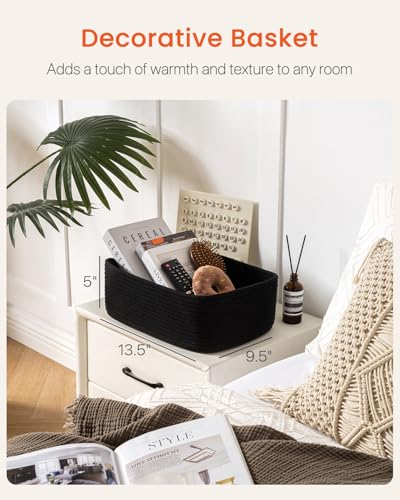 Small Woven Storage Basket for Organizing (Black / 13.5"L x 9.5"W x 5"H)
