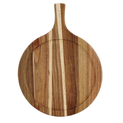 Acacia Wood Round Cutting Board with Handle (15.7"L x 11.8"W)