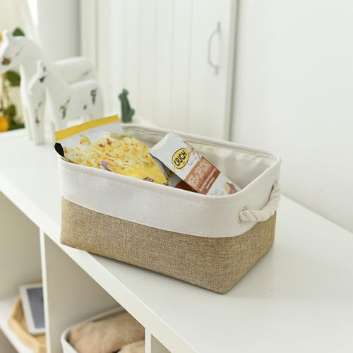 Storage Basket for Organizing (White & Khaki / Small -11.8Lx7.9Wx5.2H)
